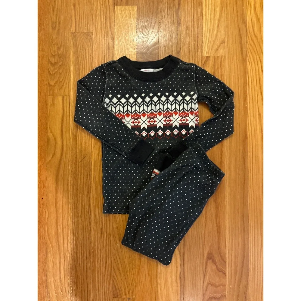 Hanna Andersson Kids Pajama Set Size 4 100cm Black Fair Isle Polka Dot Cotton